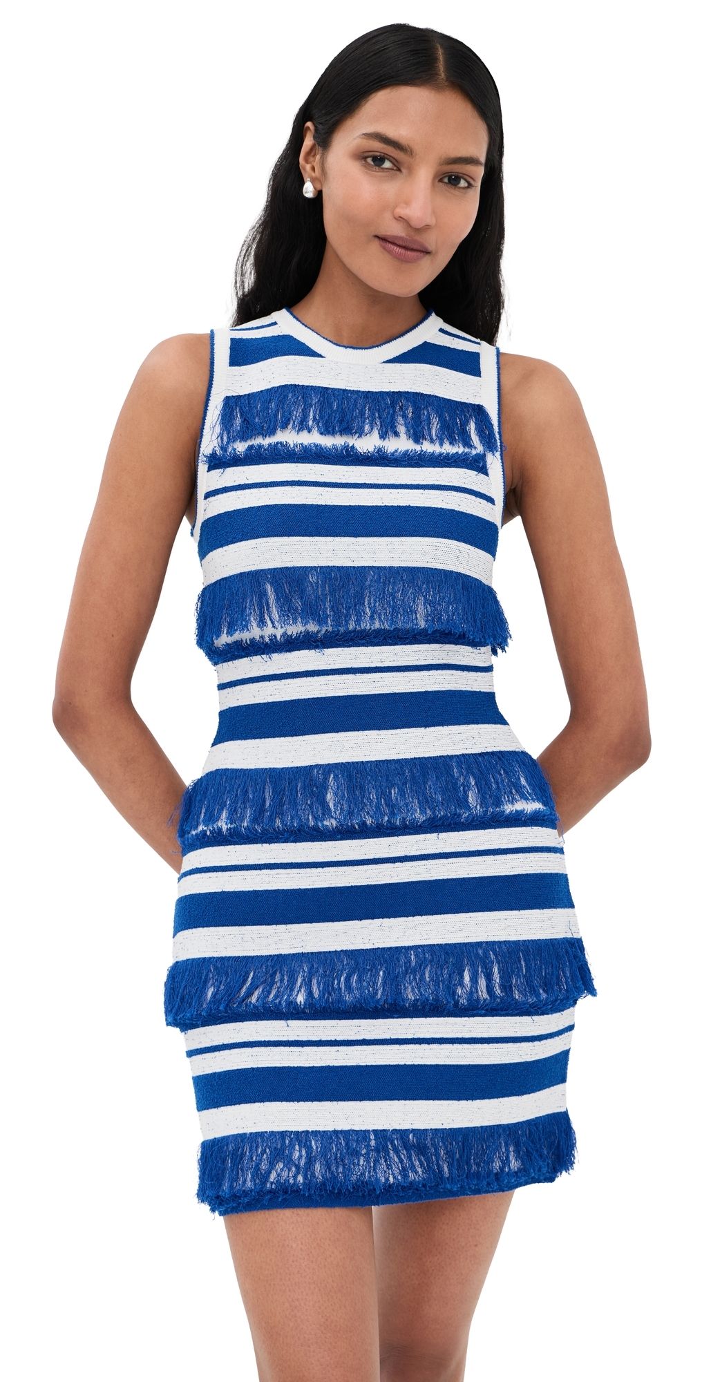 SIMKHAI Elly Knit Mini Dress Royal Blue Stripe XS
