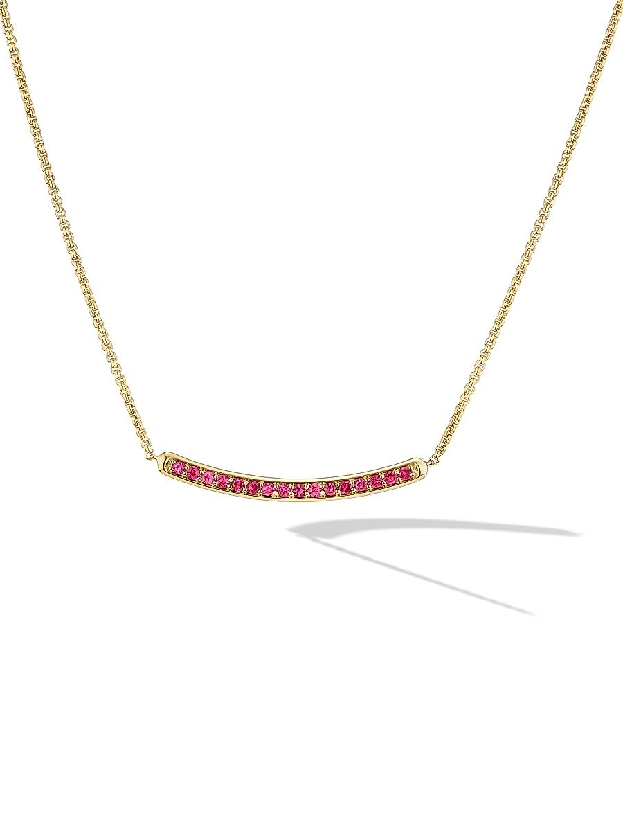 Women's Petite Pavé Bar Necklace in 18K Yellow Gold - Ruby