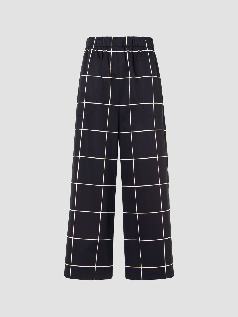 Akris punto Women's Frey Window-Check Cotton Satin Crop Pants - Black Cream - Size 16
