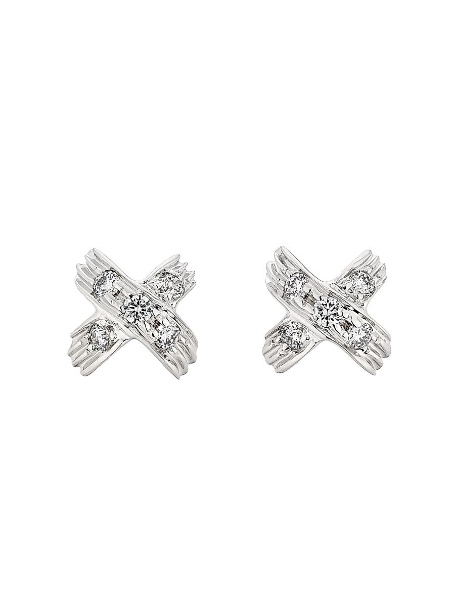 Women's 18K White Gold & 0.09 TCW Diamond X Stud Earrings - White Gold