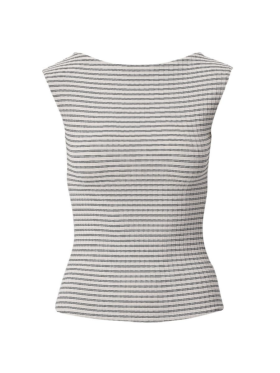 Women's Luca Reversible Striped Rib-Knit Tank - Ivory Multi - Size Medium