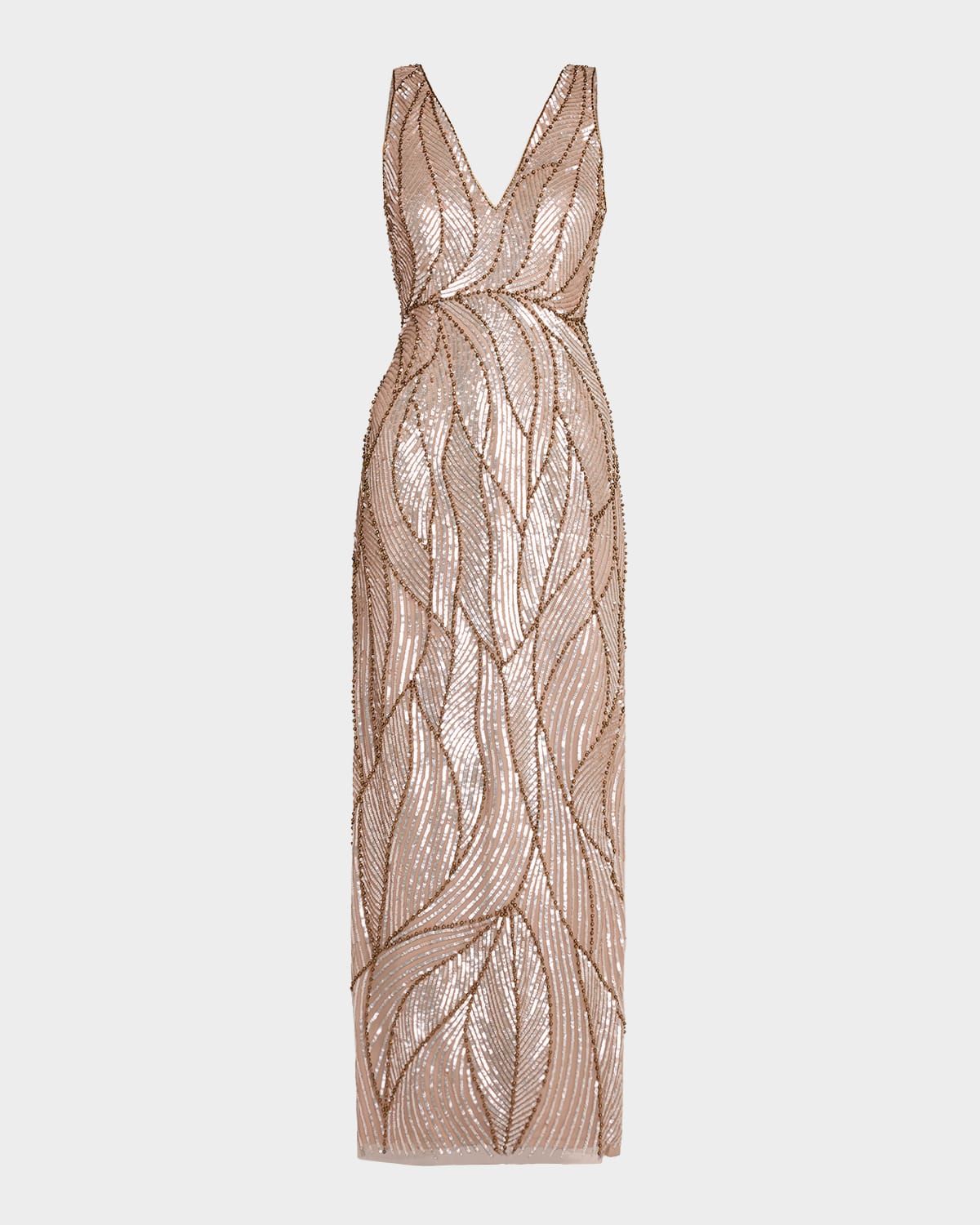 Sleeveless Bead & Sequin Column Gown