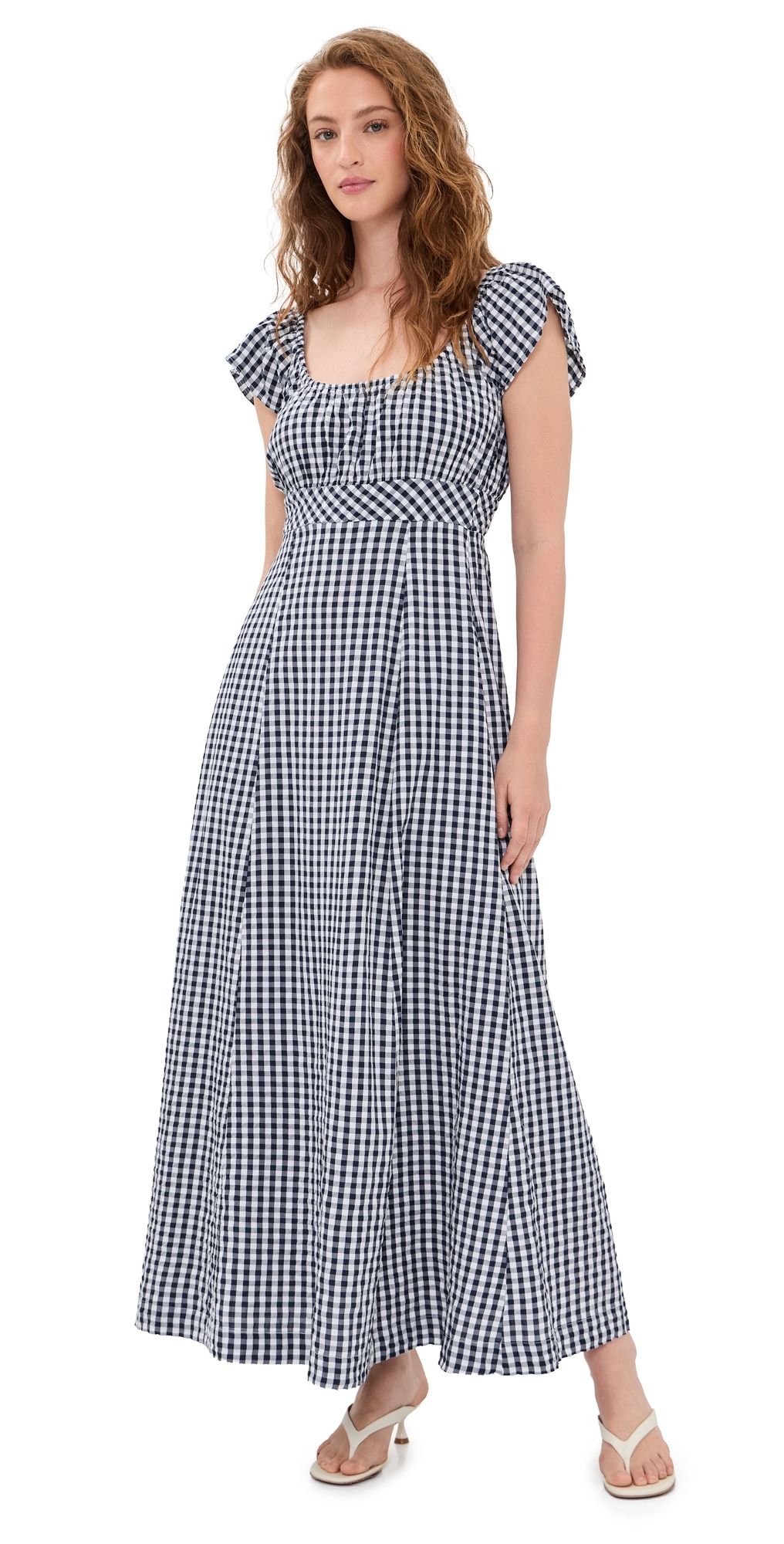 Splendid Gigi Gingham Midi Dress Navy/White S