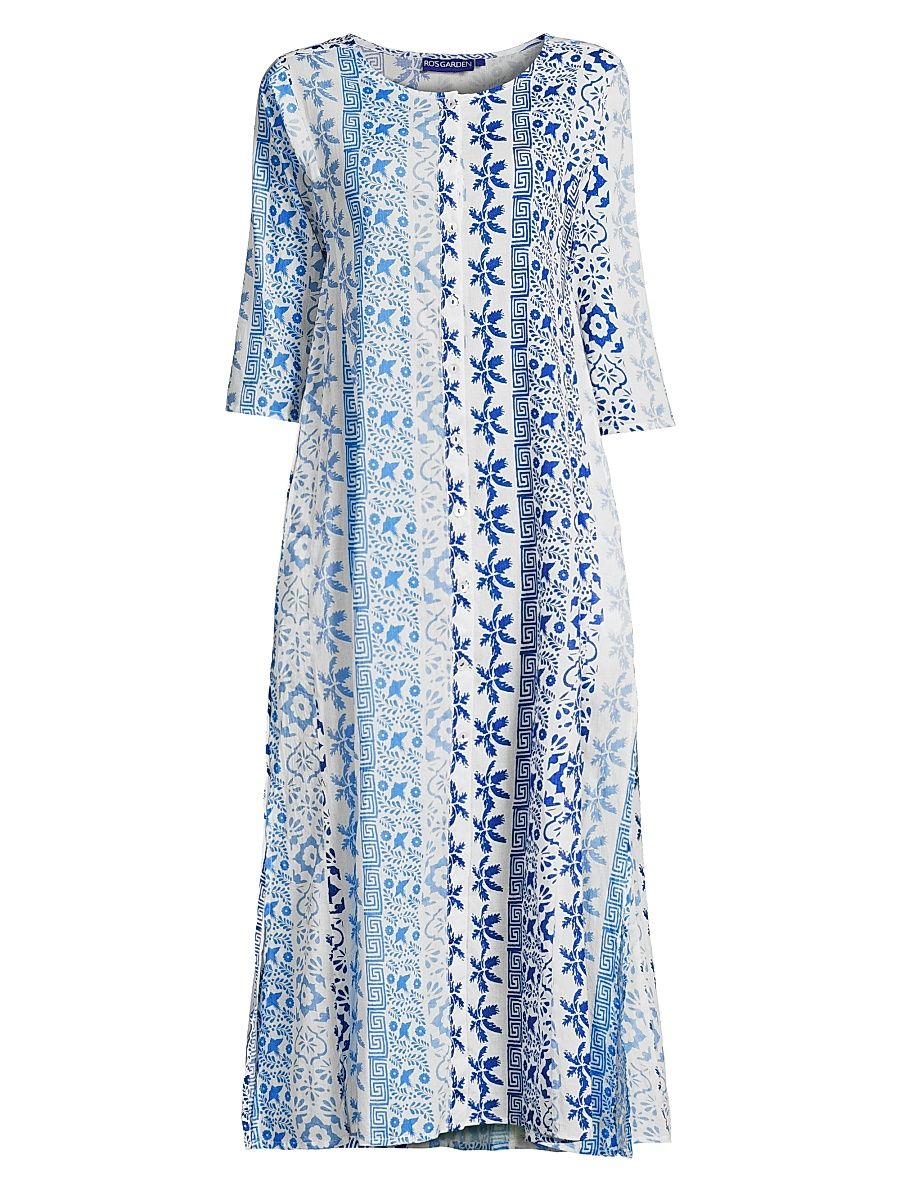 Women's Blair Geometric Floral Cotton Midi-Dress - Blue Chichi - Size Medium