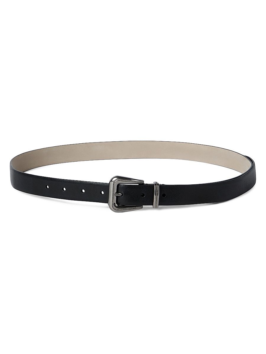 Women's Cowhide Belt with Monili - Black - Size XXS
