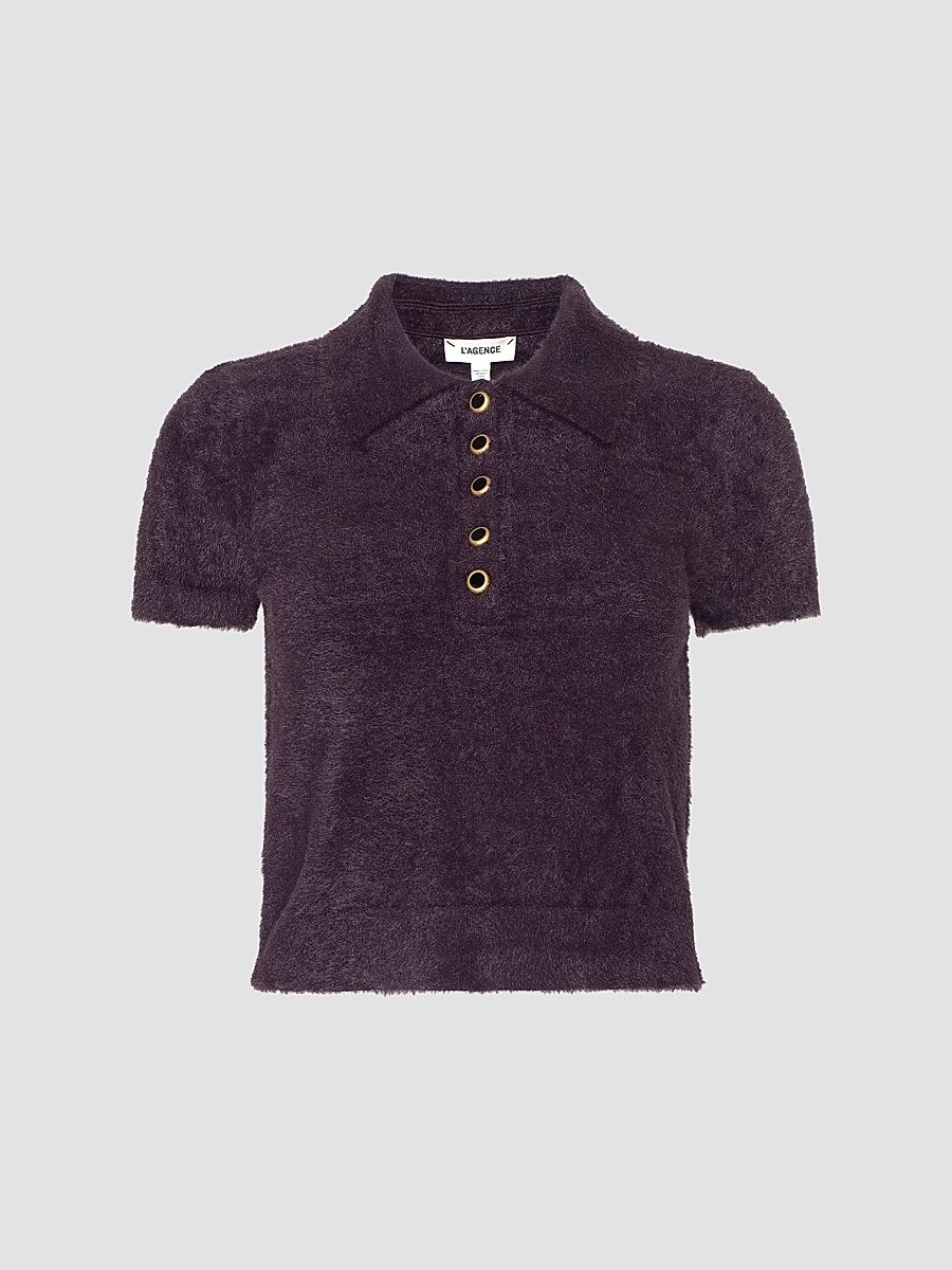 L'AGENCE Women's Cirrus Crop Polo Shirt - Dark Plum - Size XL