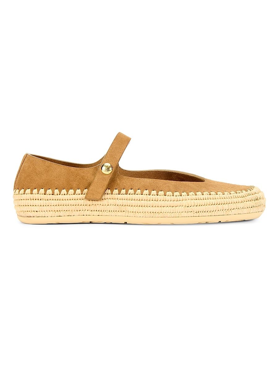 Women's LOEWE x Paula's Ibiza Rio Suede & Raffia Mary Janes - Dark Beige - Size 11