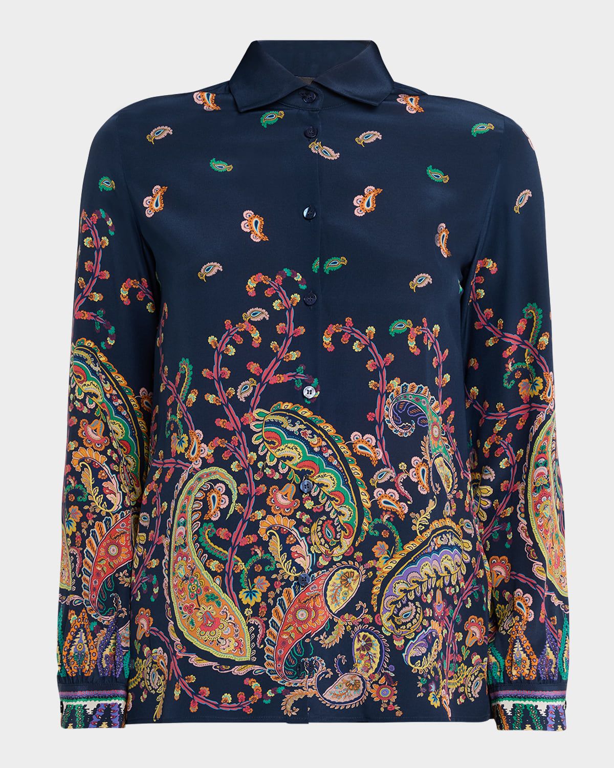 Floral Paisley Silk Button-Front Shirt
