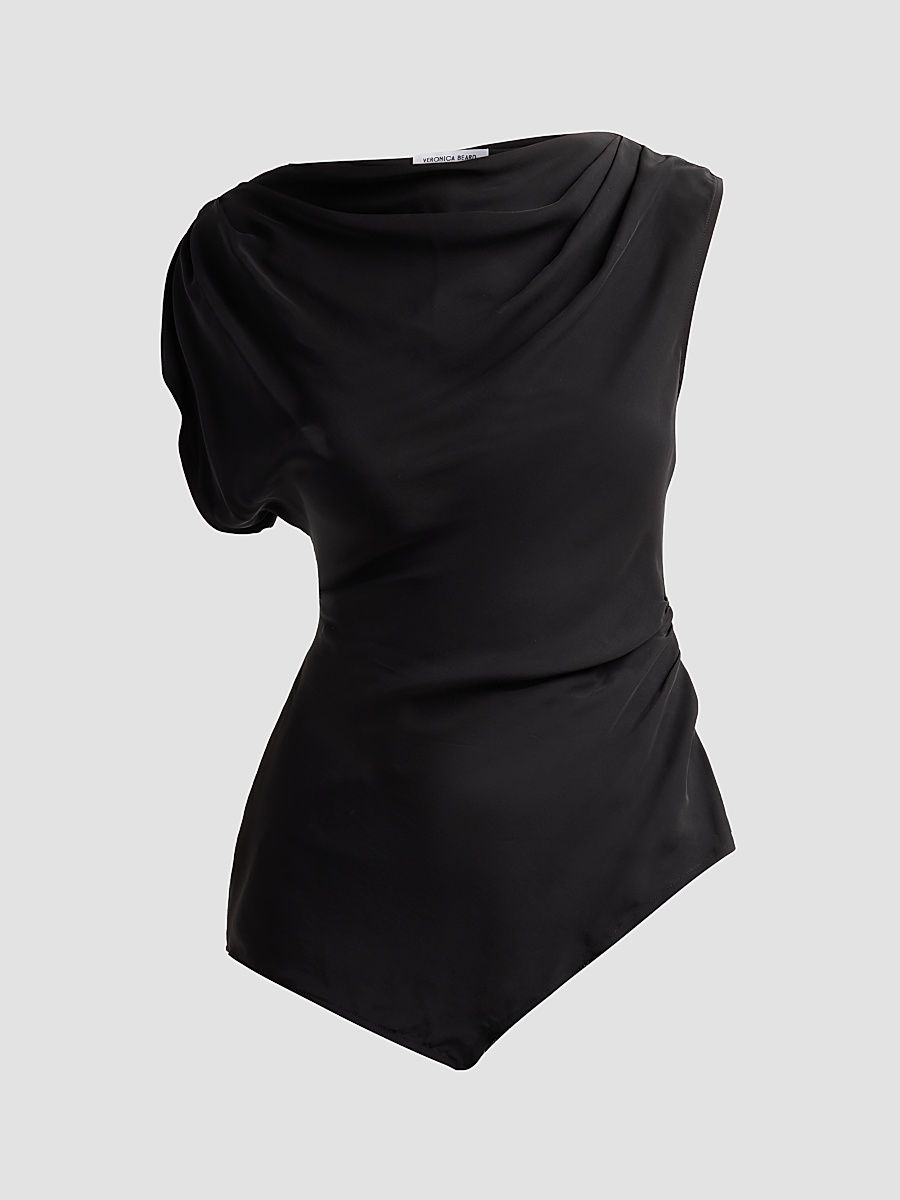 Women's Yvonne Asymmetric Crepe De Chine Top - Black - Size 4