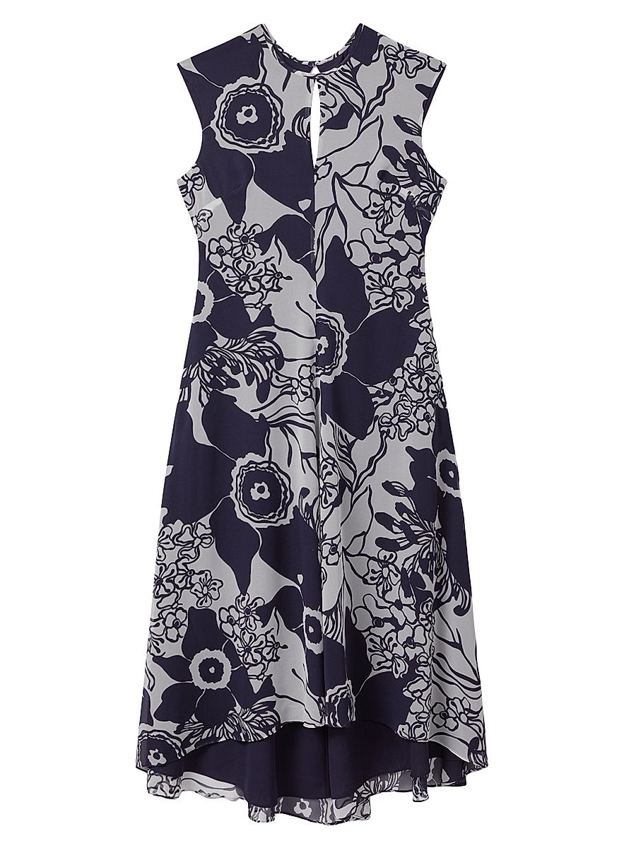 Women's Becci Floral Open-Back Midi-Dress - Blue White - Size 2