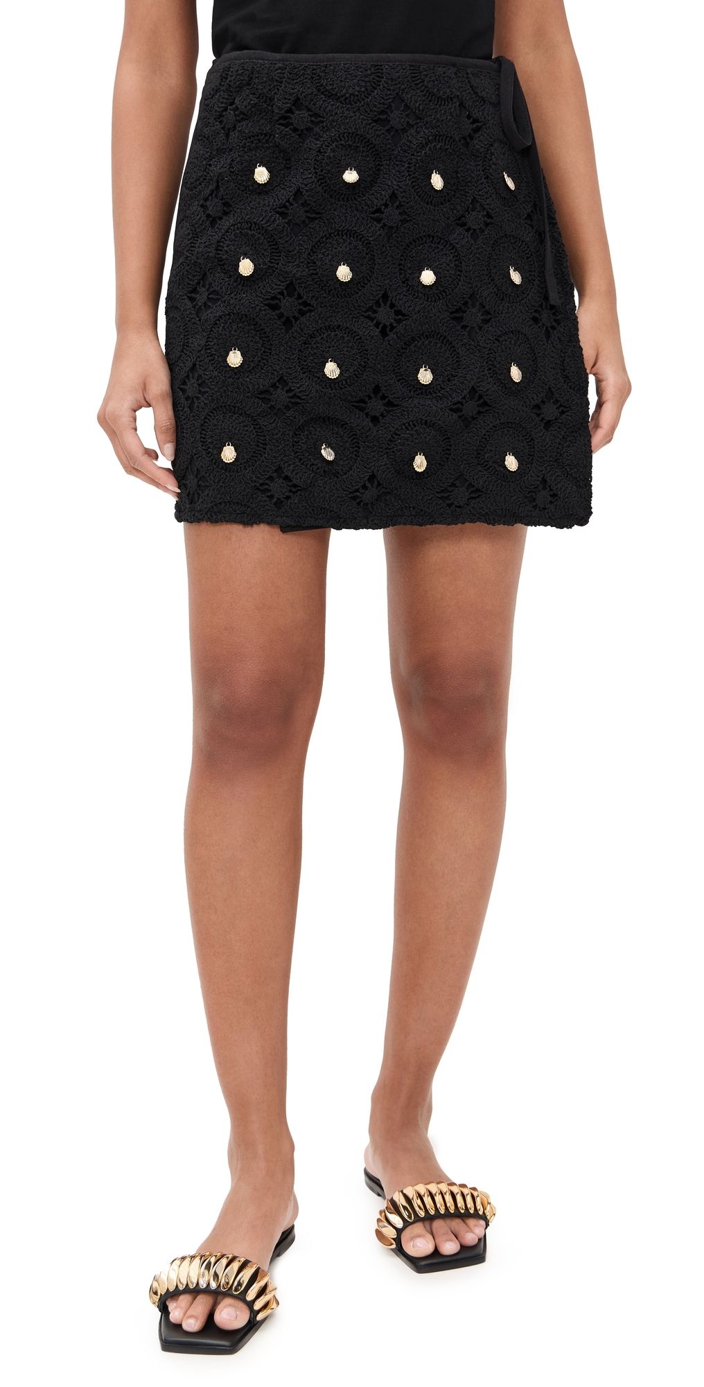 Never Fully Dressed Black Crochet Shell Wrap Skirt Black 6