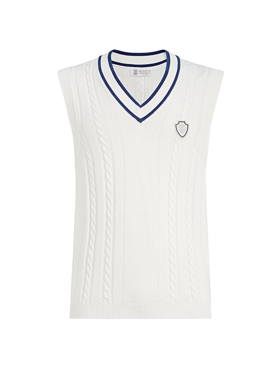 Men's Cotton Cable Knit Sweater Vest with Logo - Panama - Size XXXXL