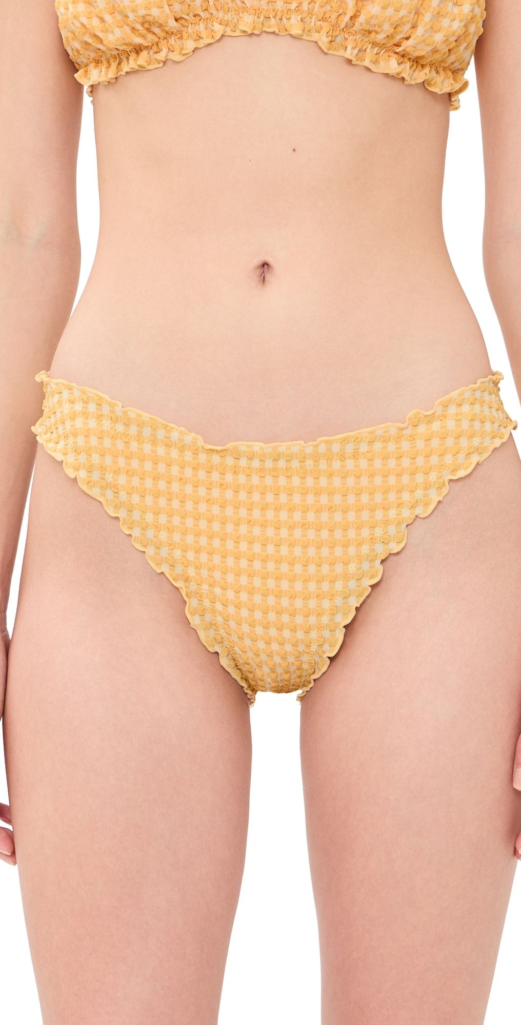 SIMKHAI Maelie Seersucker Ruched Bikini Bottoms Mango Multi L