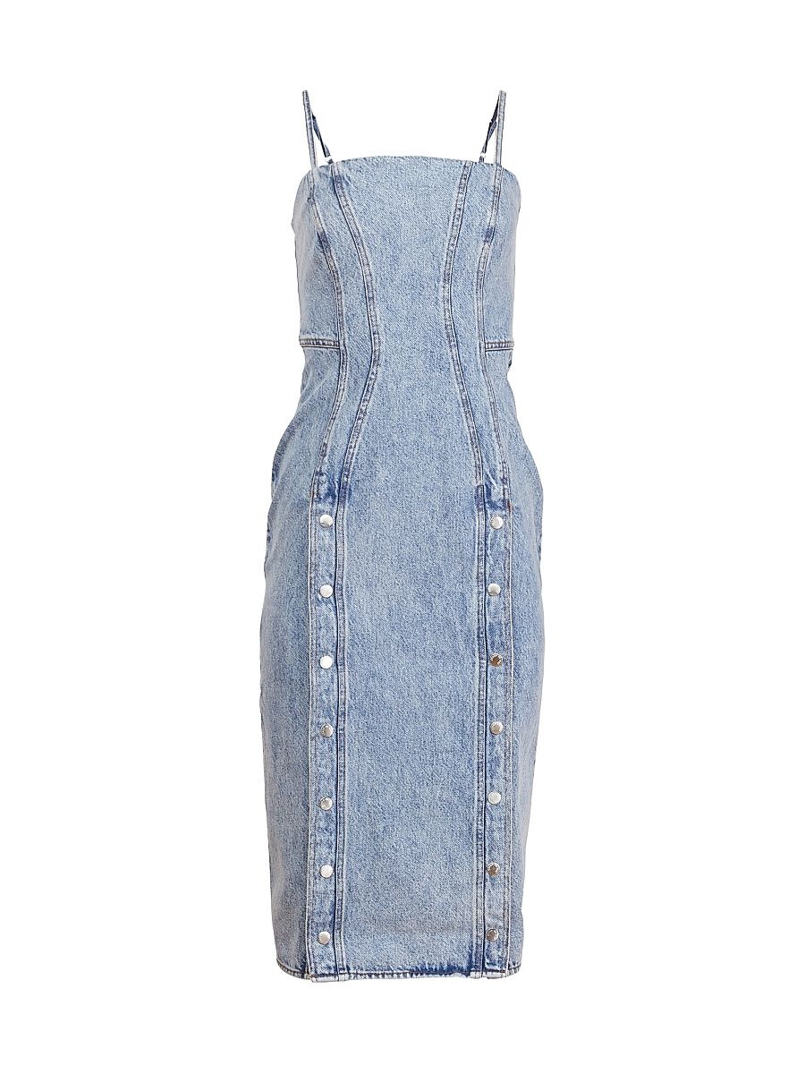 Women's Denim Snap Midi-Dress - Acid Blue - Size 10