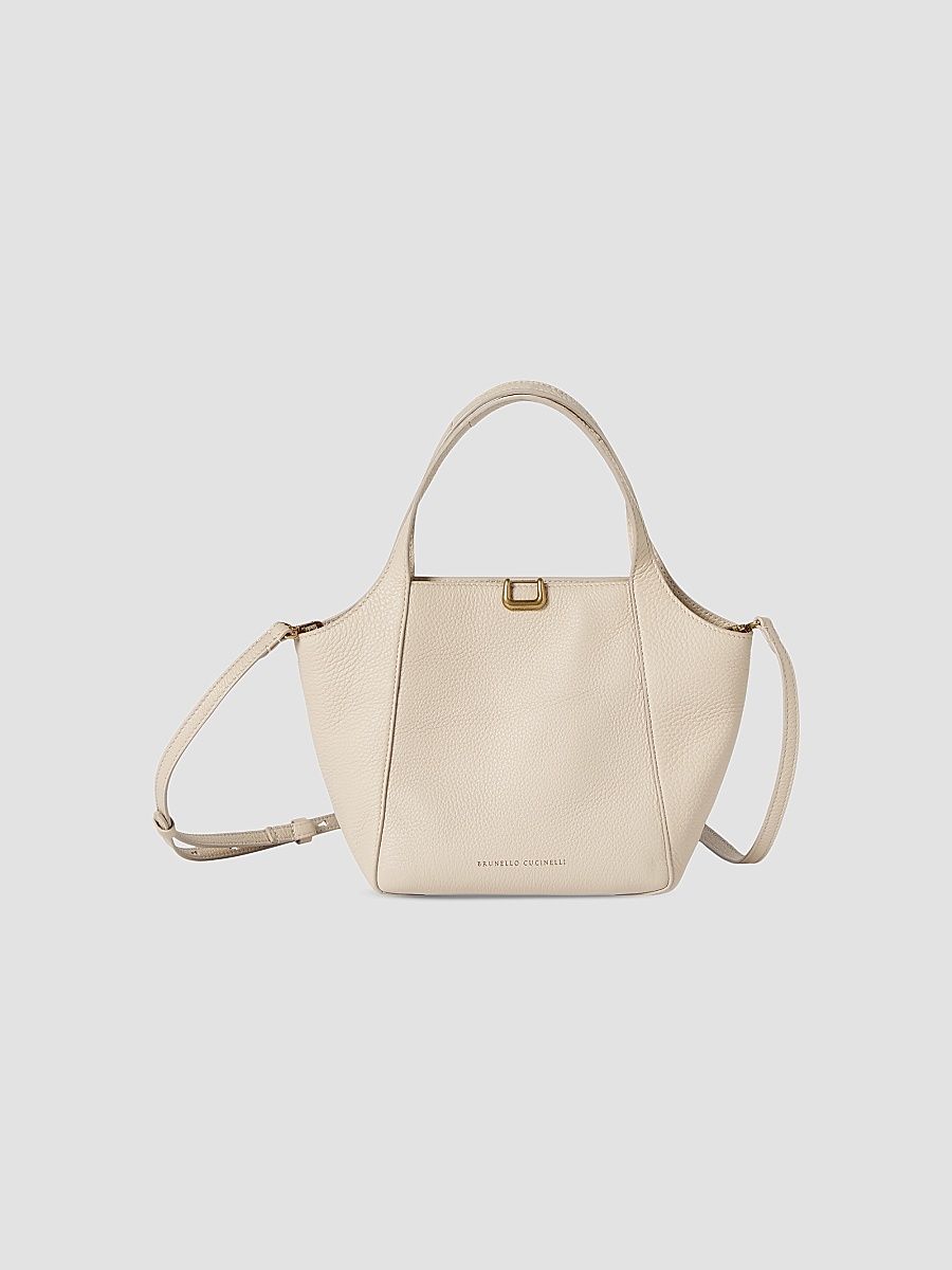 Women's Sartorial Small Bucket Bag in Soft Grained Leather - Ivory