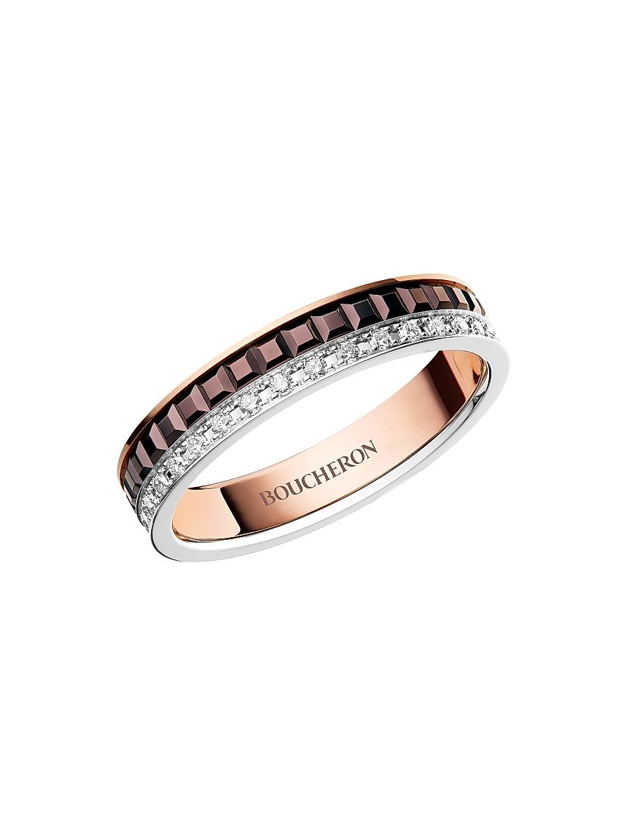Unisex Quatre Classique Tri-Tone 18K Gold, PVD & 0.25 TCW Diamond Wedding Band - White Pink Gold - Size 6.75