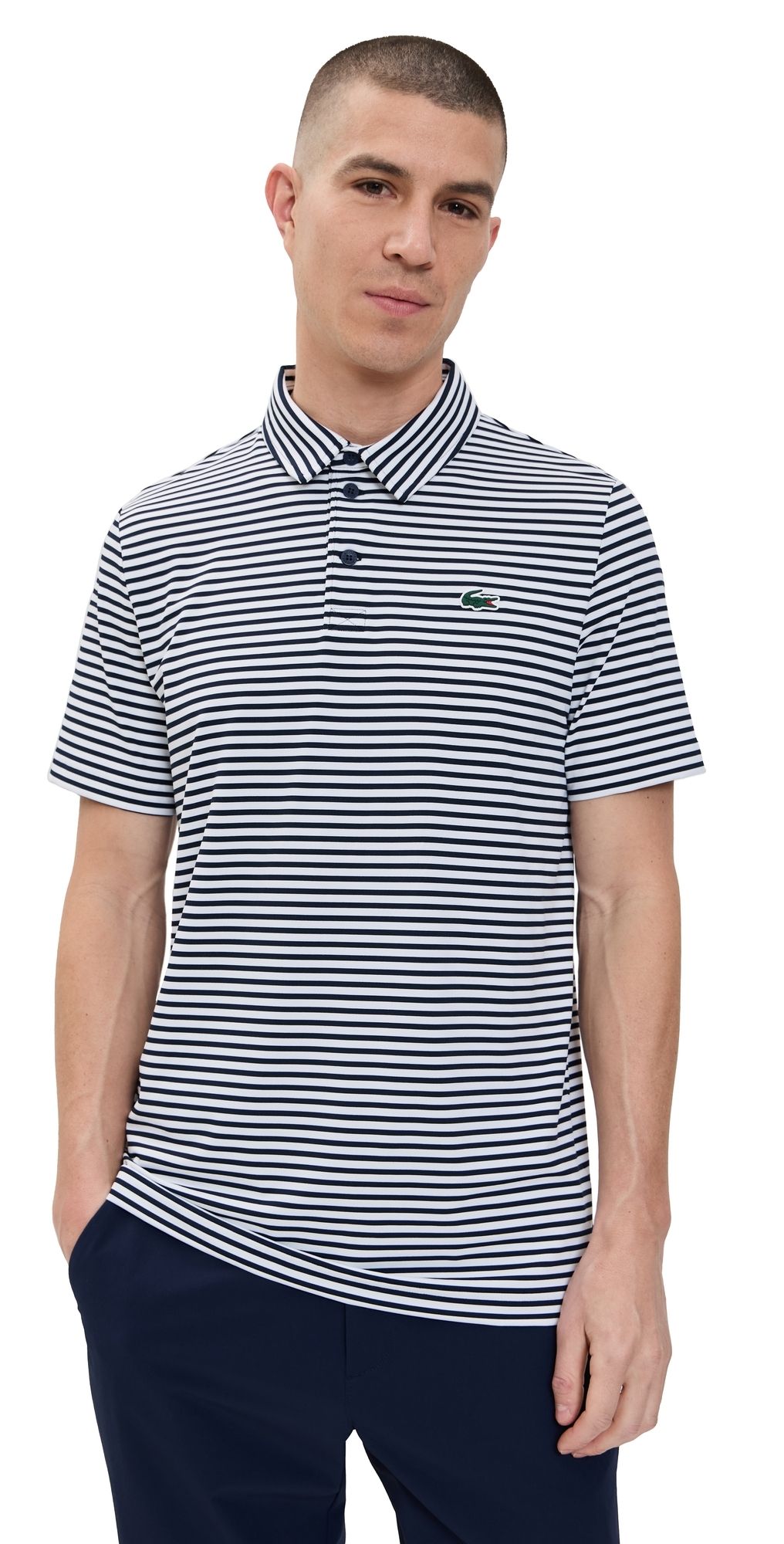 Lacoste Regular Fit UV Protect Golf Polo Shirt Navy Blue/White L