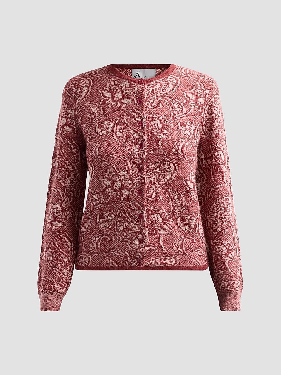 Women's Mara Floral Jacquard Cardigan - Pomegranate Combo - Size Large