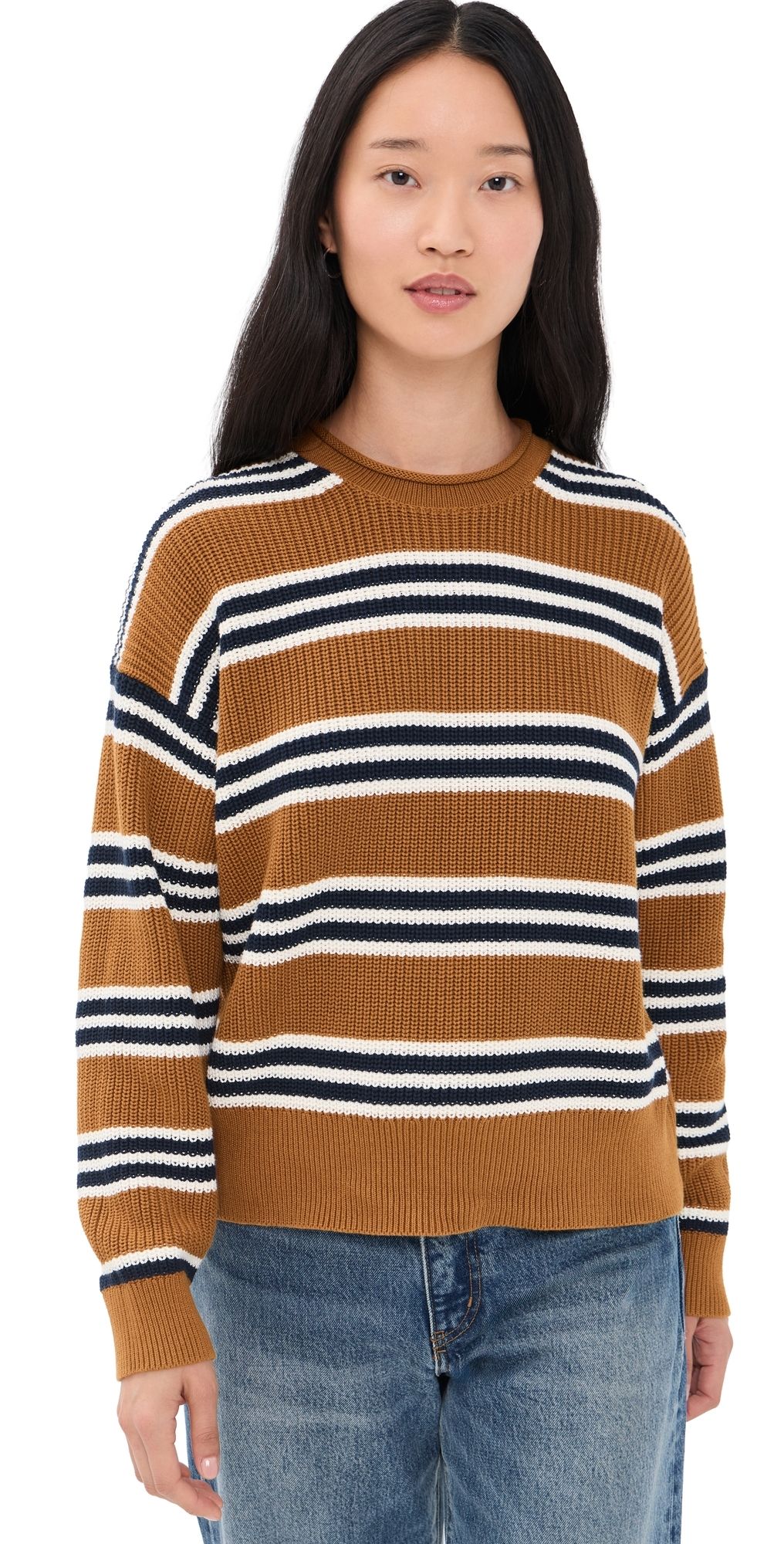 Madewell Arden Rollneck Cotton Pullover Acorn And Navy Trio Stripe XS
