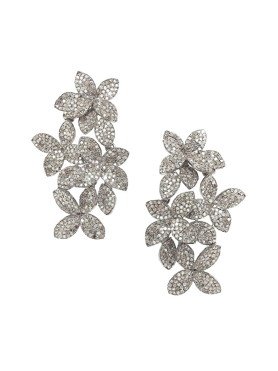 Women's 14K Yellow Gold & Black Rhodium Silver Diamond Floral Earrings