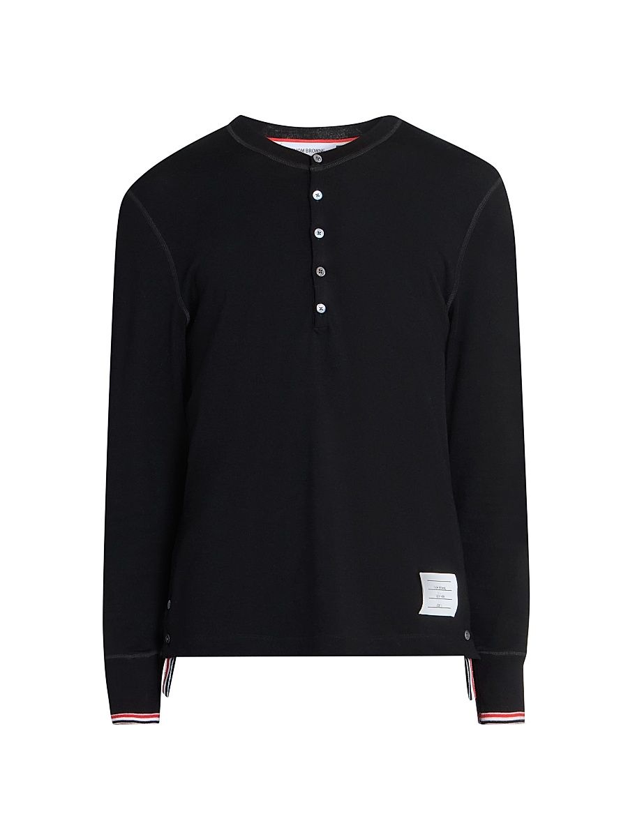 Men's RWB Tipping Stripe Wool Jersey Henley Shirt - Black - Size Medium