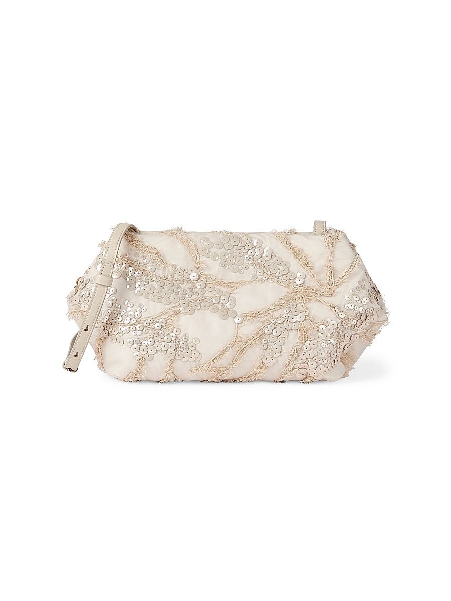 Women's Silk Organza Pouch with Dazzling Seabed Embroidery - Beige