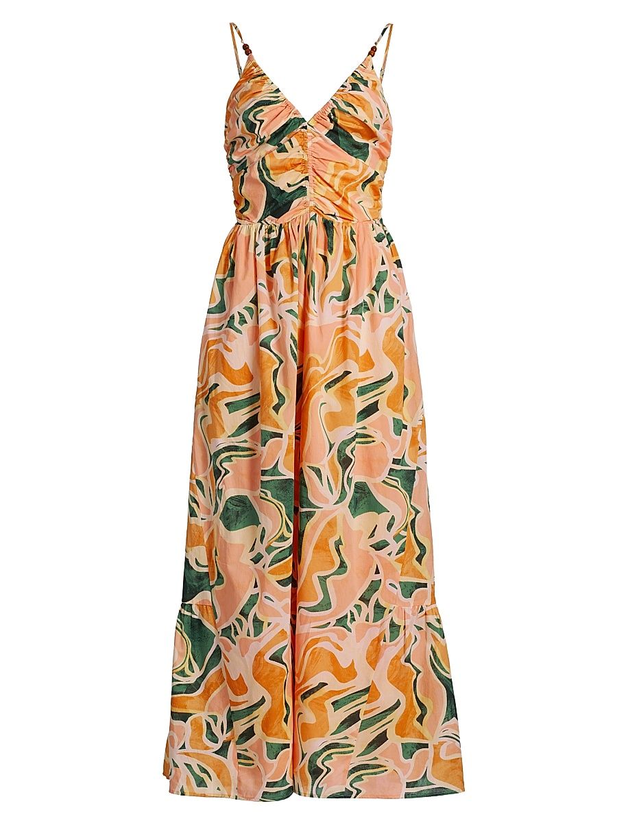 Women's Palm Abstract Print Cotton Midi-Dress - Tulum - Size Medium