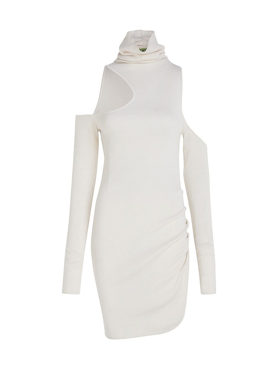 Women's Cut-Out Merino Wool Minidress - White - Size Large