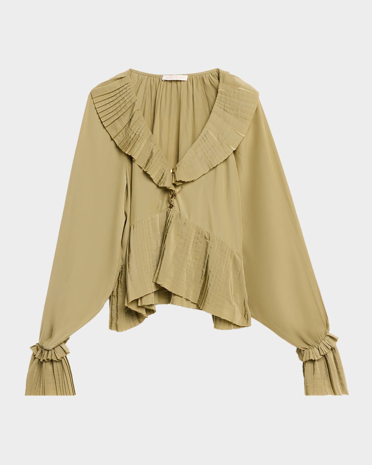 Jacklyn Pleated Ruffle-Trim Blouse