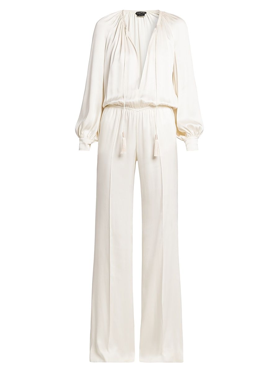 Women's Fluid Double-Knit Silk Jumpsuit - Grunge White - Size 6