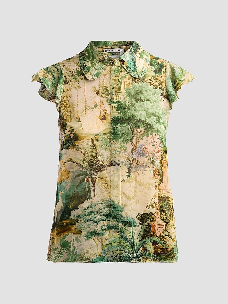 Women's Martel Scenic Flutter-Sleeve Blouse - Terrain - Size XL