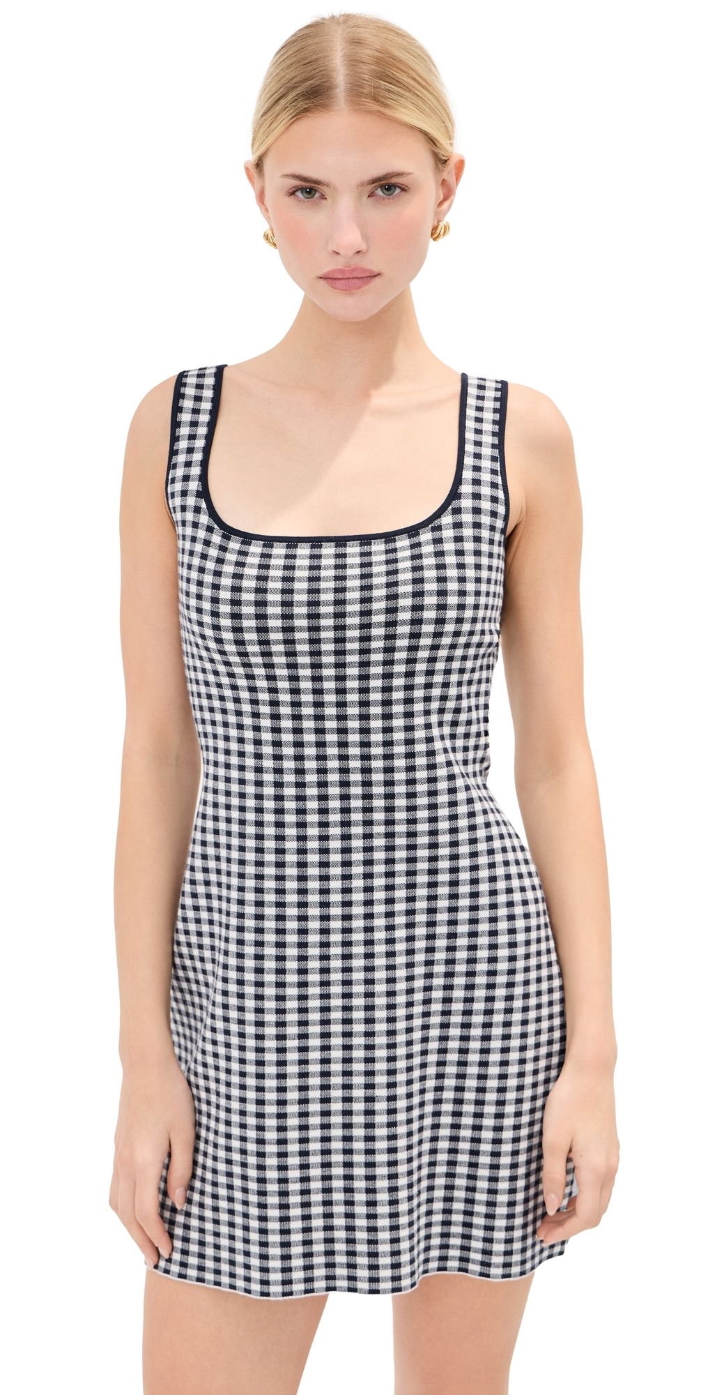 LE BOP Gingham Knit Mini Dress Midnight/White M