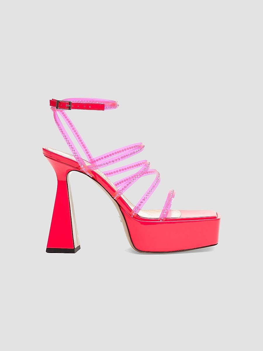 Women's PVC Crystal-Embellished Platform Sandals - Pink - Size 10