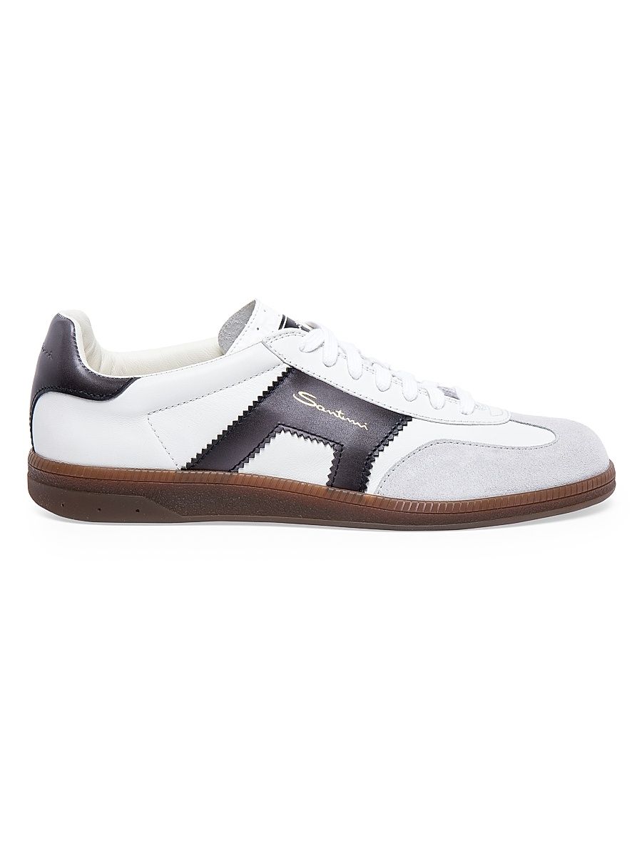 Men's Double-Buckle Leather & Suede Low-Top Sneakers - White - Size 13