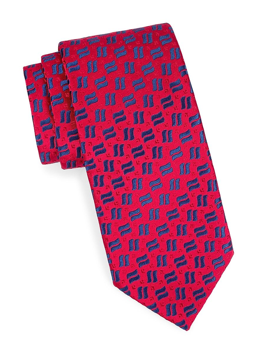 Men's Neat Multi-Stripe Silk Tie - Red Blue