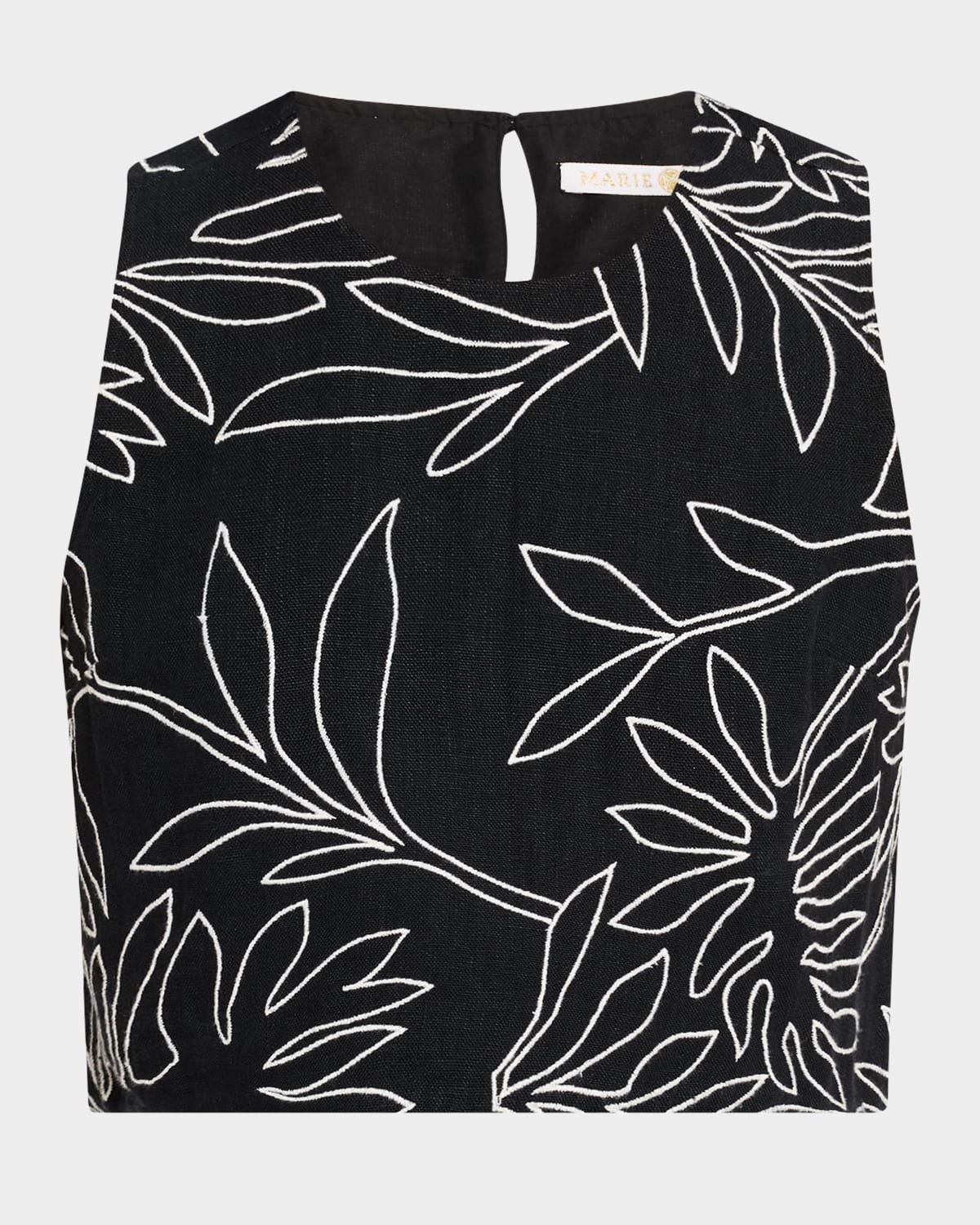 Davis Embroidered Linen Crop Top