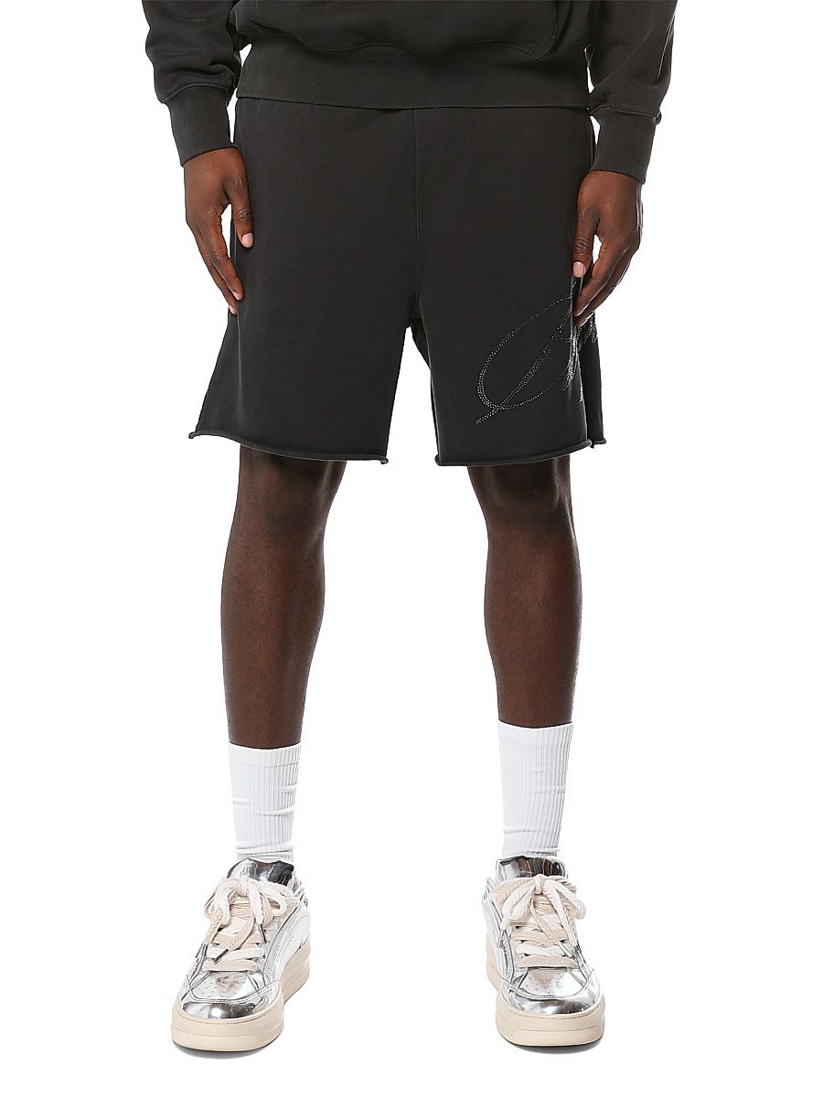 Men's Logo Fleece Raw-Edge Shorts - Black - Size XXL