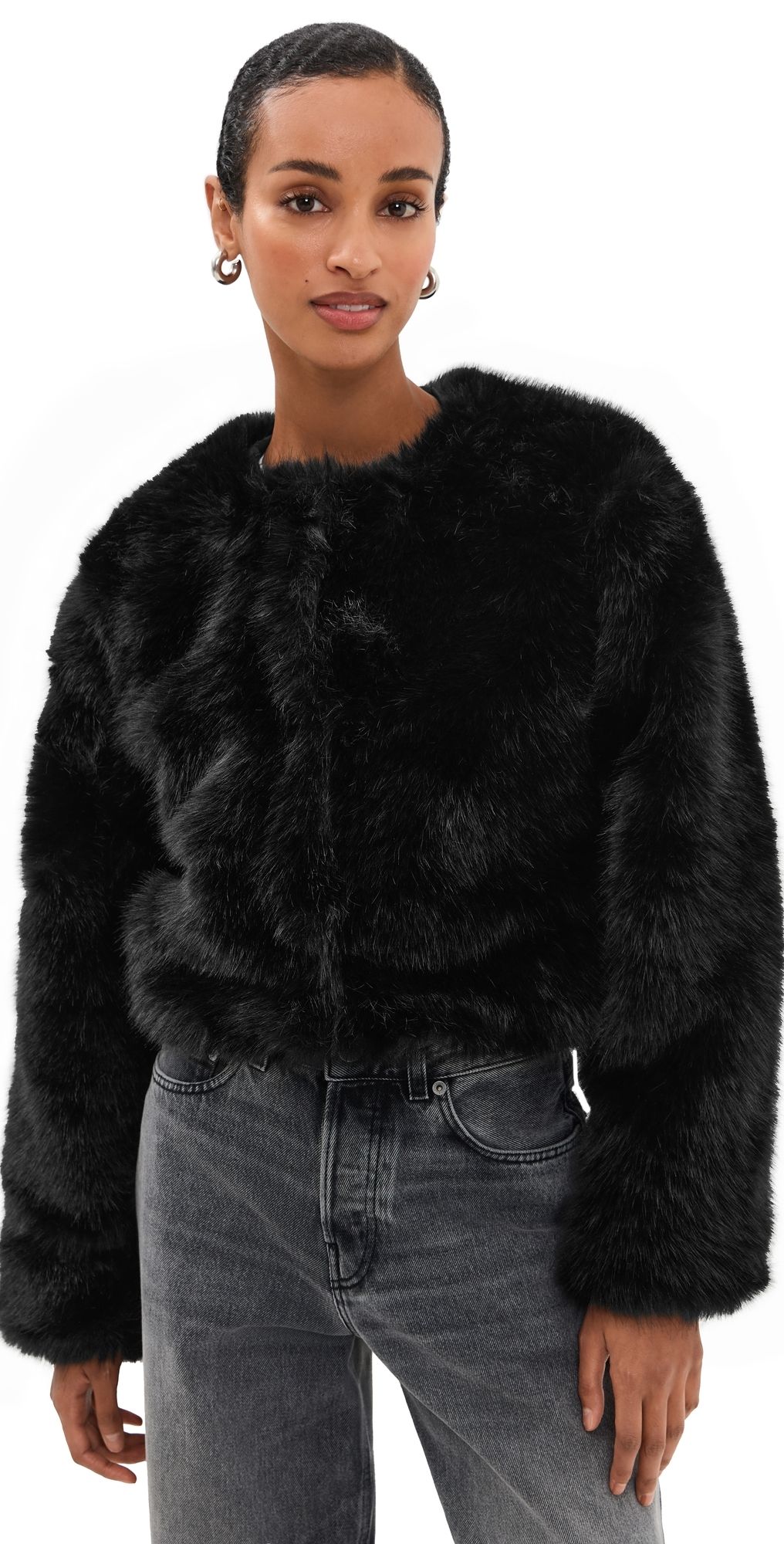 BLANKNYC Cash Flow Faux Fur Jacket Black M