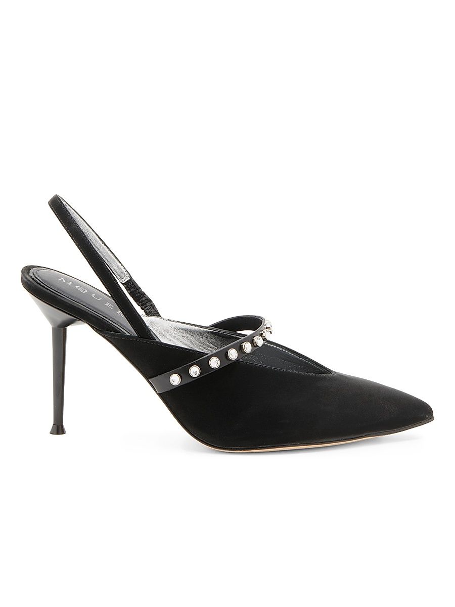 Women's 90MM Suede Slingback Pumps - Black Silver - Size 6.5