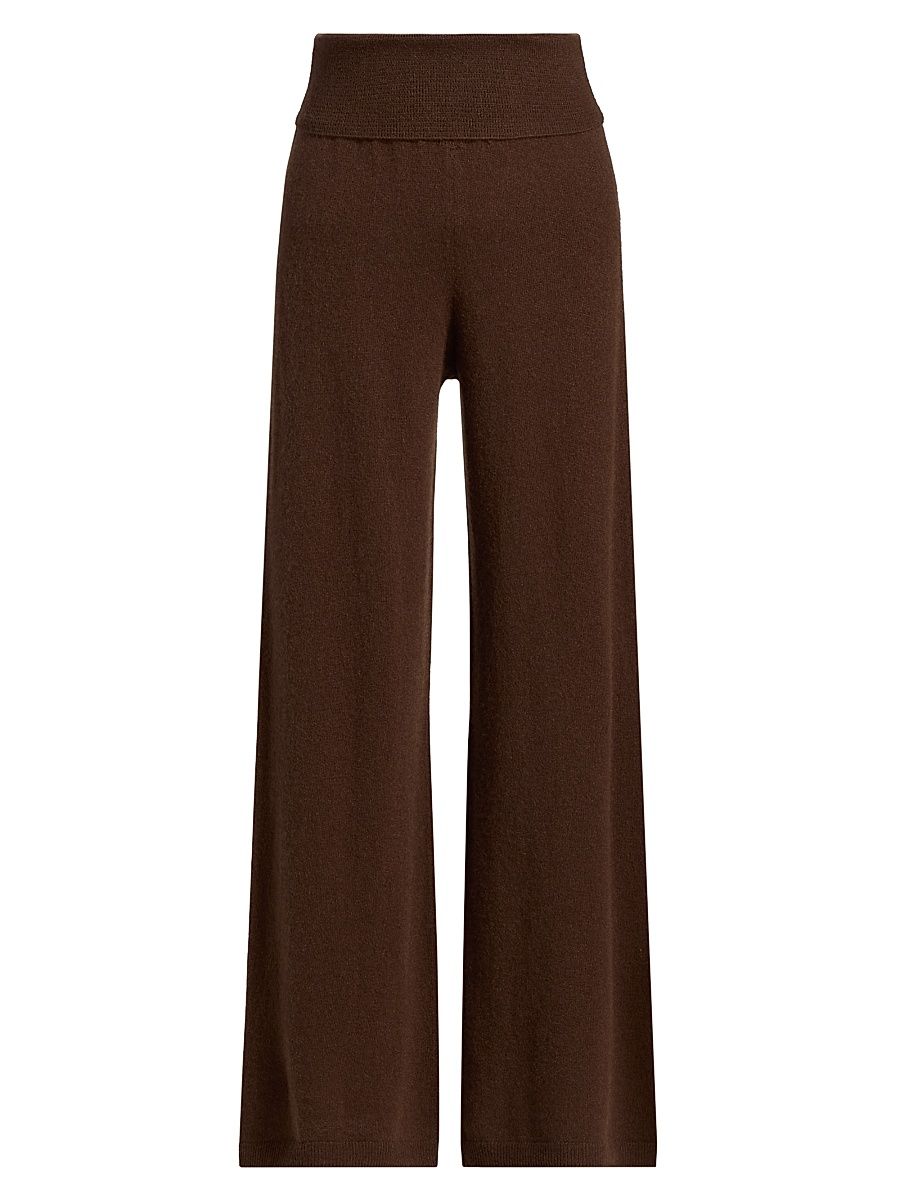 Stellae Dux Women's Cashmere Foldover Knit Pants - Soft Chocolate - Size XS