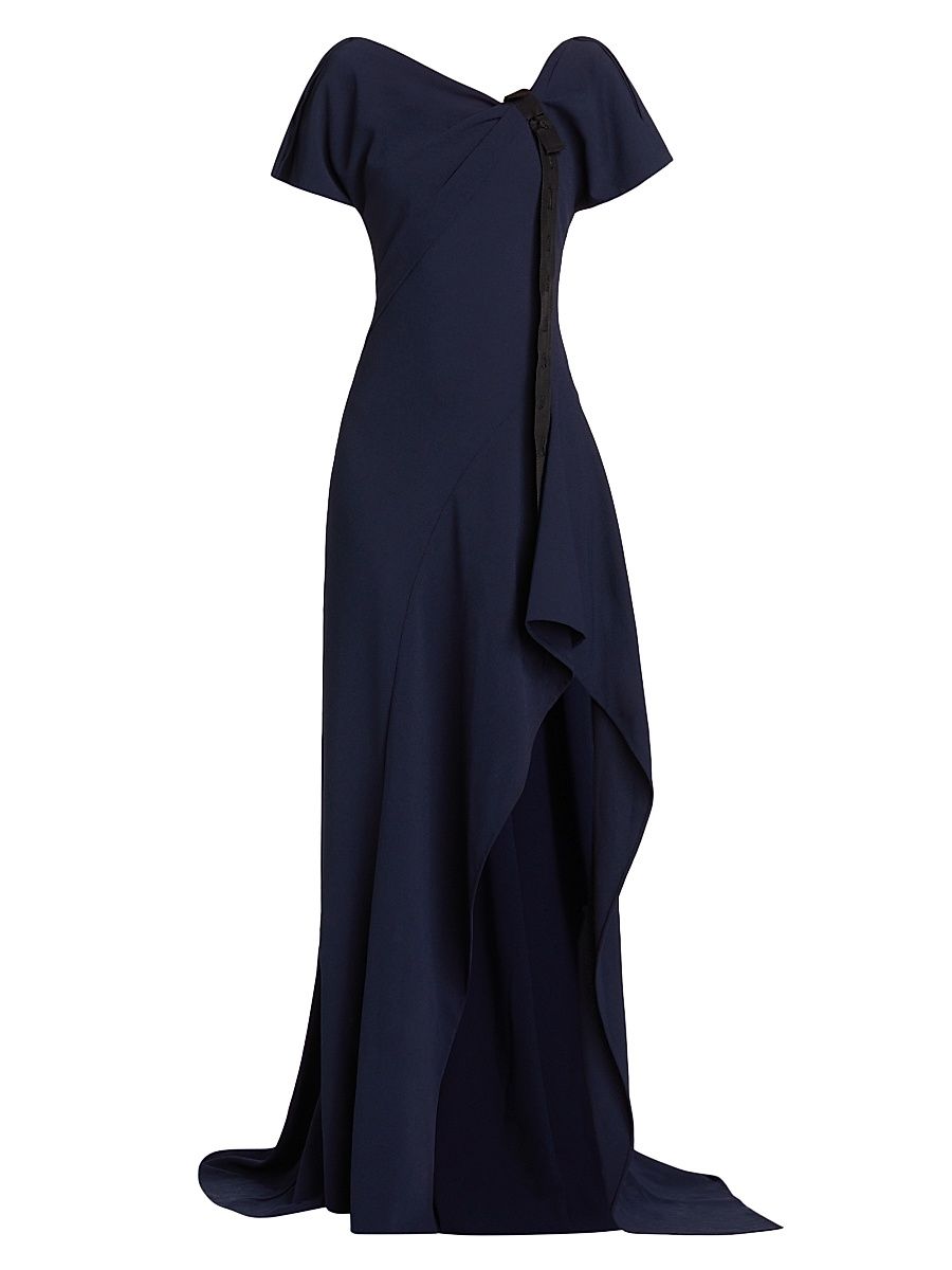 Women's Fluid Crêpe Ruched Tie Gown - Navy - Size 8