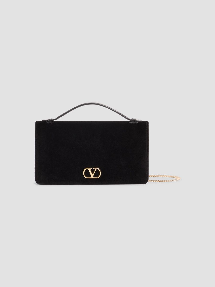 Valentino Women's VLogo Signature Chain Wallet in Velvet - Black