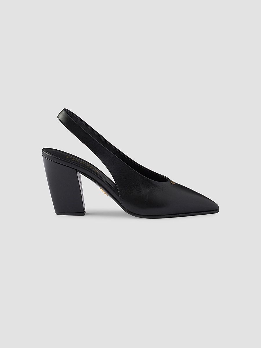Women's Leather Slingback Pumps - Black - Size 10