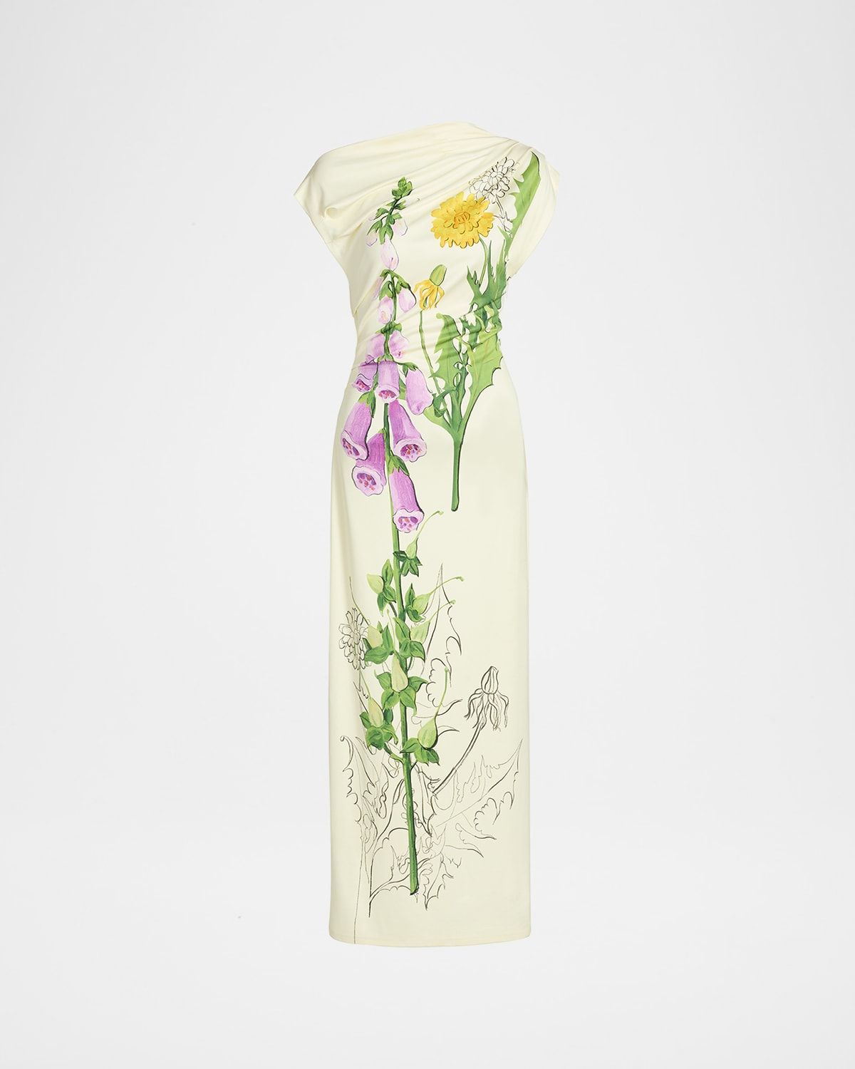 Off-The-Shoulder Foxglove Draped Jersey Maxi Dress