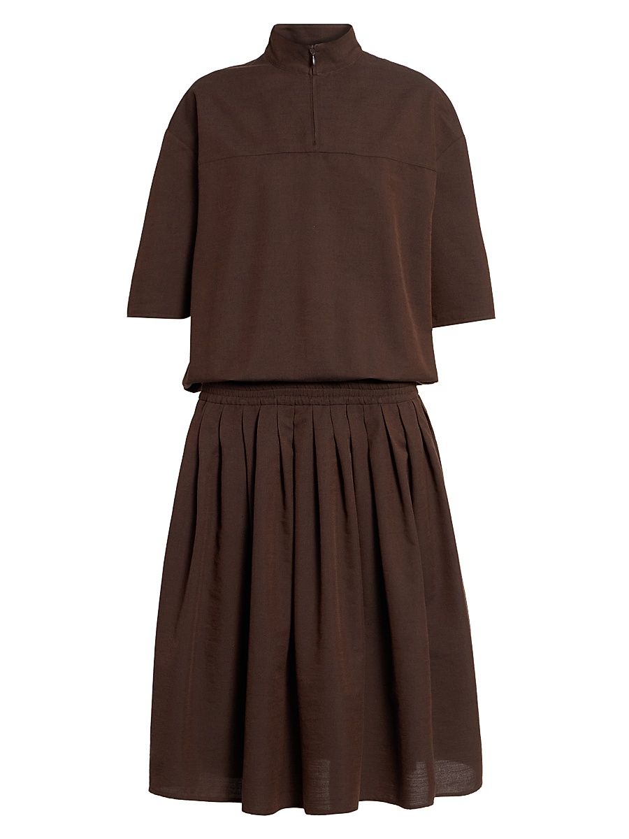 Women's Cotton-Wool Canvas Midi Dress - Brown - Size 8