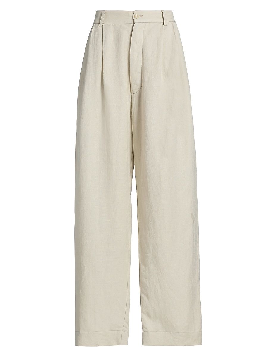 Women's The Big Pleat Linen-Blend Trousers - Stone - Size 12