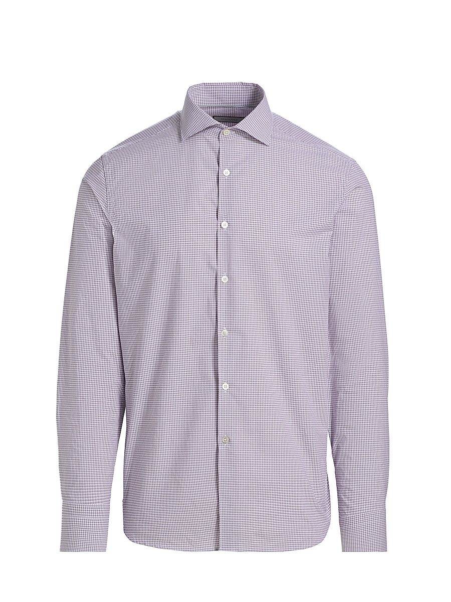 Men's Micro Checked Cotton Sport Shirt - Purple - Size Small