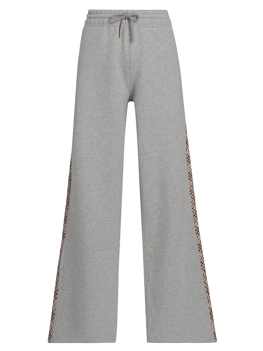 Women's Jodie Check Wide-Leg Sweatpants - Pale Grey Melange - Size XXS