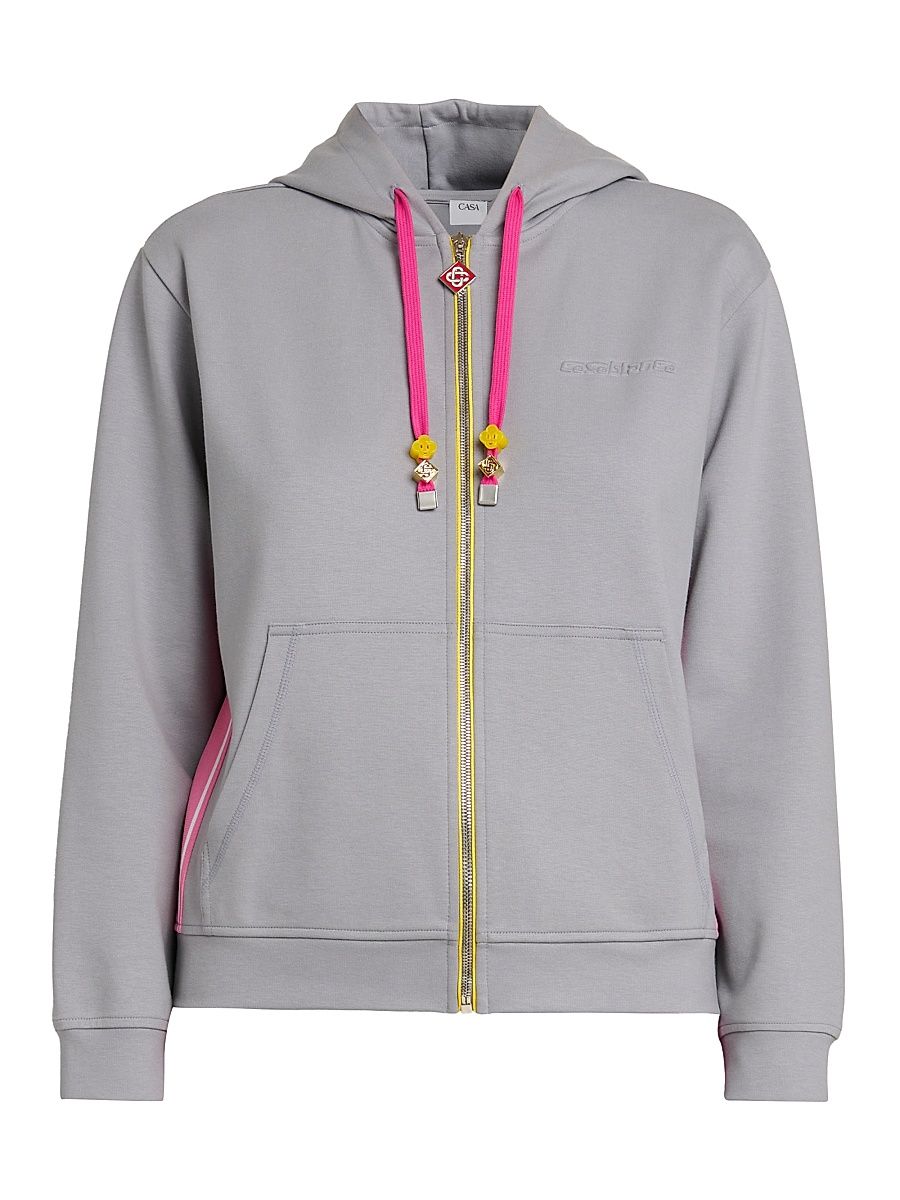 Women's Stretch-Cotton Zip-Up Hooded Sweatshirt - Grey - Size Large