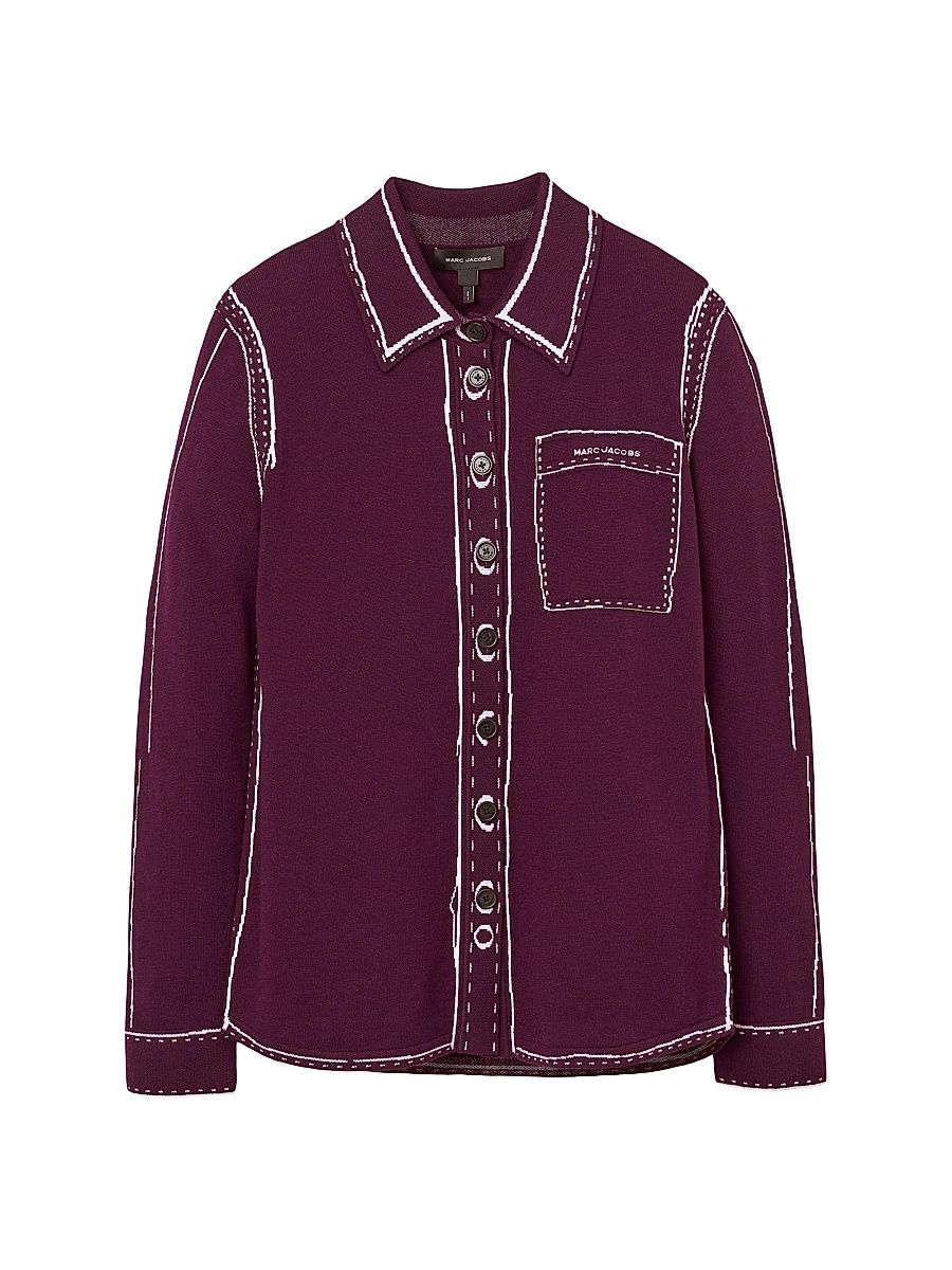 Women's Trompe L'oeil Knit Top - Dark Plum Ivory - Size Medium